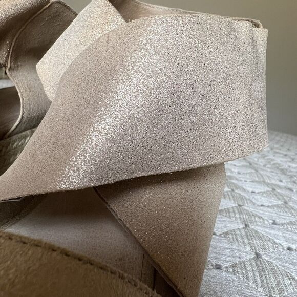 Eileen Fisher Metallic Nude Tan Leather Espadrille Wedge Crossover Sandal US 10 - Picture 11 of 16